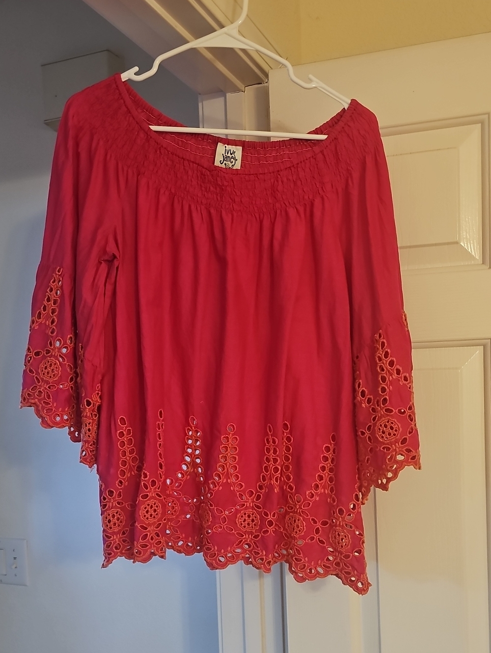 ivy jane Hot Pink Off-Shoulder Eyelet Tunic